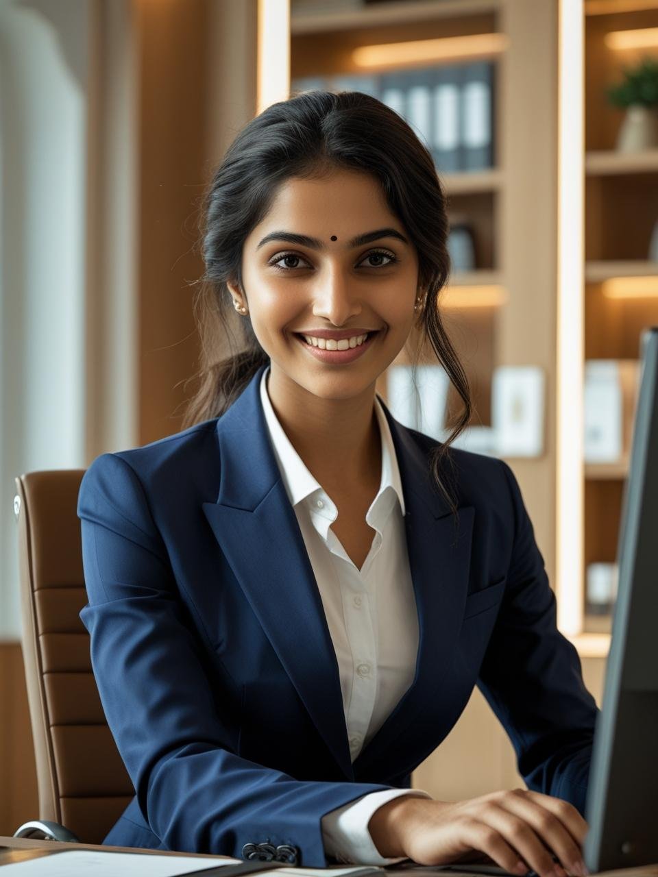 young indian woman in suit working for a estate agency